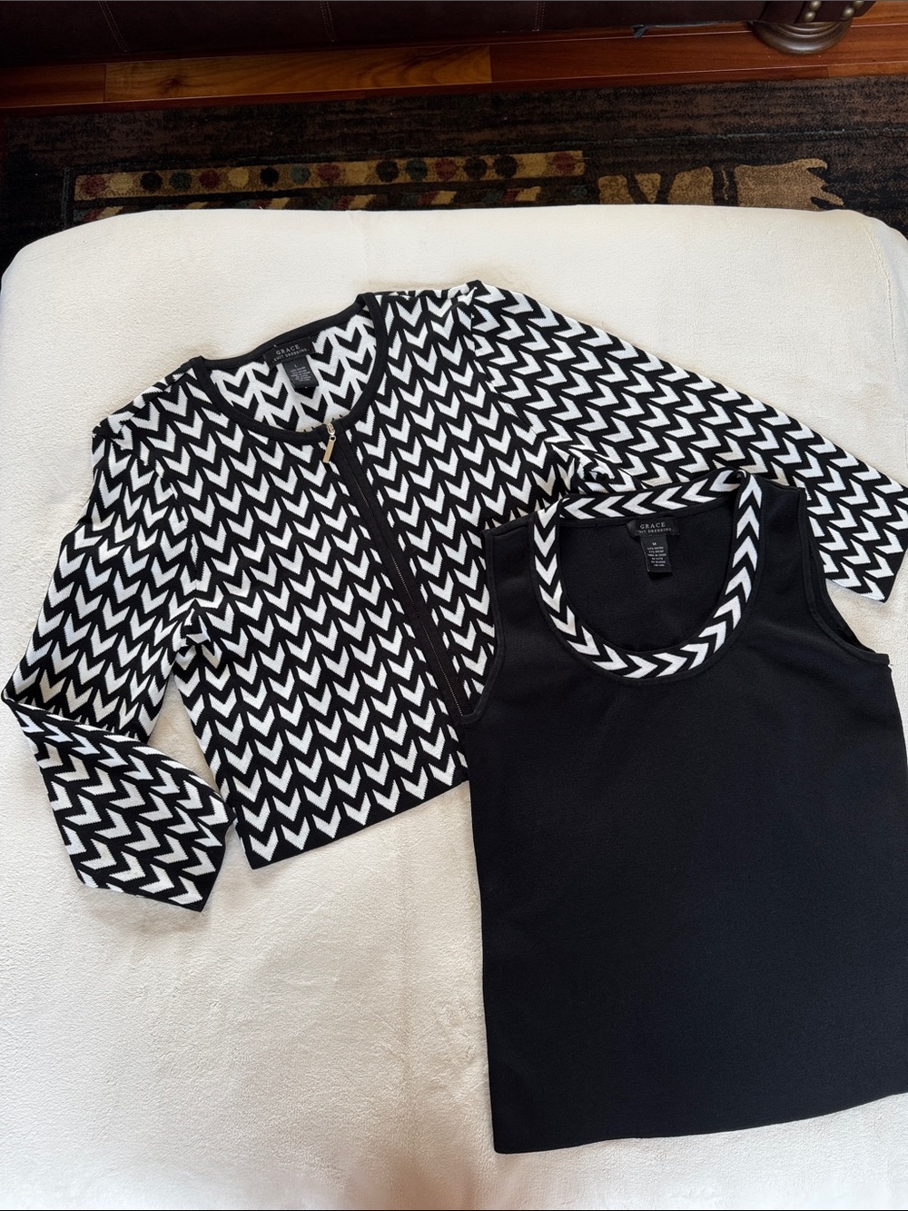 Grace Black & White Chevron Cardigan and Tank Set - Women's Sweater Two-Piece